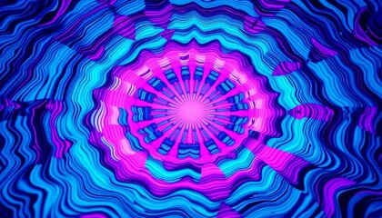 Hypnotic blue-pink radial waves, abstract distorted surface, spinning sunburst, trippy optical illusion, graphic, hypnotic