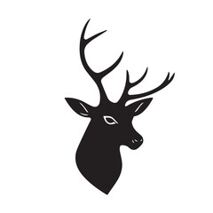 Deer head silhouette on white background. Illustration of deer head with horns. Deer logo design. 