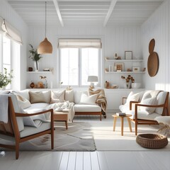 Fototapeta premium Chic and Modern Scandinavian Home Decor with Natural Light and Soft Neutrals