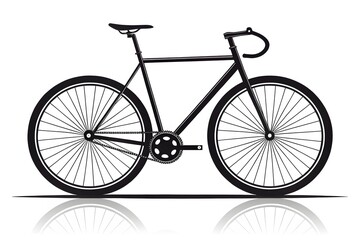 Simple Black Bicycle Silhouette with Reflections on White Background