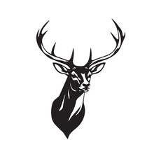Fototapeta premium Deer head silhouette on white background. Illustration of deer head with horns. Deer logo design. 