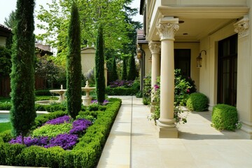 Fototapeta premium Italian Garden with Stone Columns and Fountains