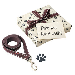 Dog Gift Set: Leash, Paw Print Wrap, Gift Tag