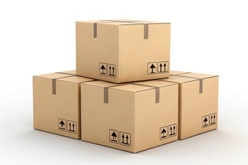 Cardboard boxes, stacked, shipping packages, brown corrugated material, logistics concept, 3D render.
