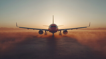 Obraz premium Airplane on Runway at Dawn Ready for Flight Travel
