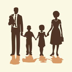 Large Family Walking Together Silhouettes Vector Illustration Print