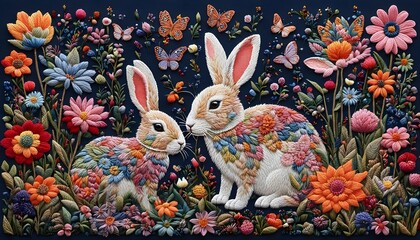 Embroidery Art Rabbit Flower Butterfly Handmade Hobby