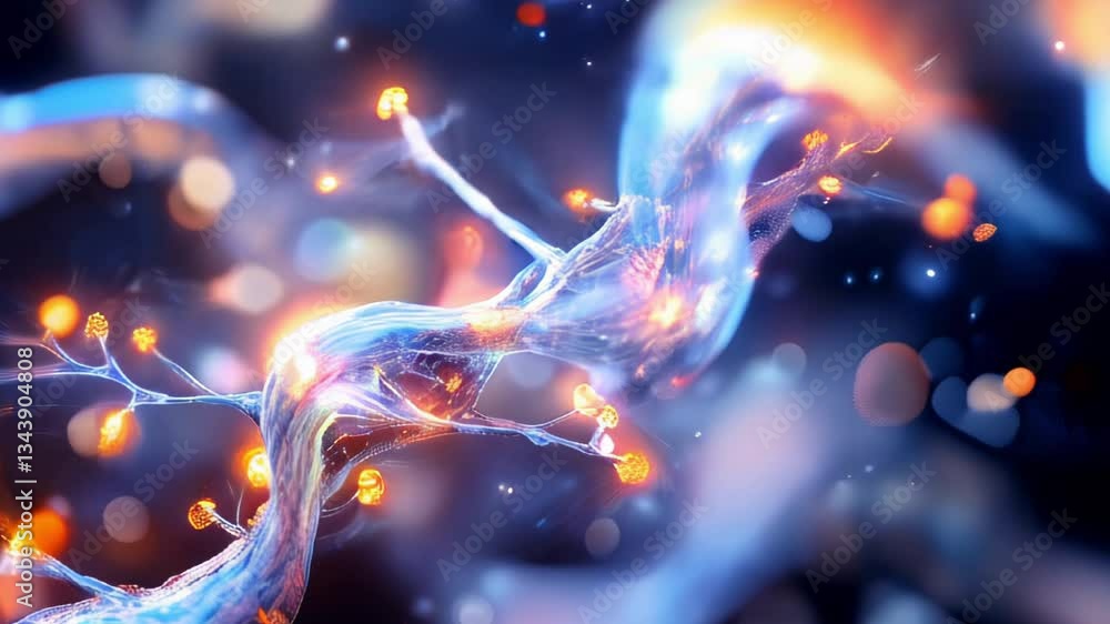 Poster futuristic neural network visualization with glowing connections in vibrant abstract design