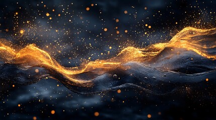 Naklejka premium A gradient splash of warm golds and deep indigos forming liquid waves