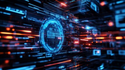 Obraz premium Creative abstract future technology and AI concept. 3D Rendering