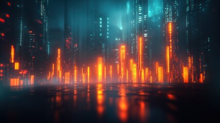 Fototapeta premium Futuristic city at night with vibrant neon lights
