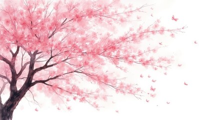 Delicate pink cherry blossoms and butterflies