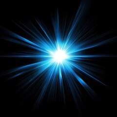 Bright Blue Light Starburst Explosion on Black Background Digital Art