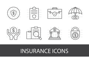 insurance - thin line vector icon set