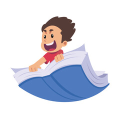 Flat Illustration of Boy Riding a Big Book