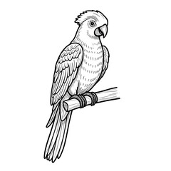 A line art Parrot illustration of a coloring Page white background.