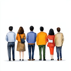 Obraz premium Group of diverse people standing together, showcasing unity and collaboration in a colorful setting.