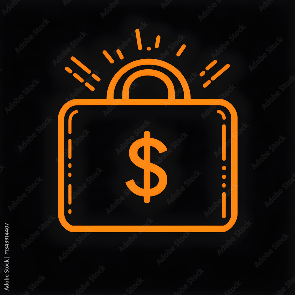 Poster linear icon with briefcase with dollar symbol