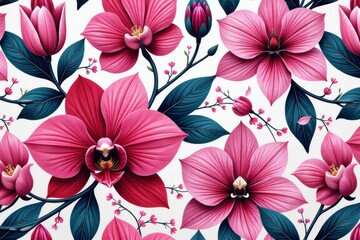 Obraz premium Striking Monochrome Floral Pattern with Elegant Blooms and Tonal Depth