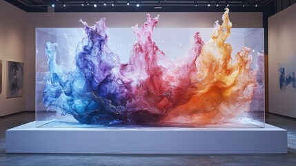 A dynamic paint explosion frozen in time, suspended in a vacuum