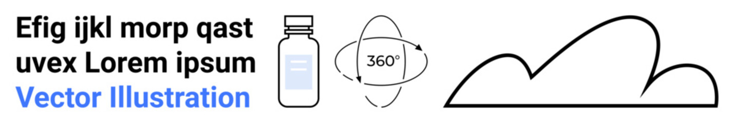 Medicine bottle, 360-degree rotation arrows, and cloud outline. Ideal for healthcare, innovation, technology, environment, digital marketing, education simple landing page