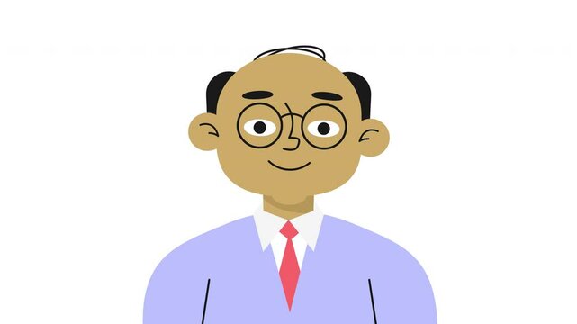 Looped animation of a man gently nodding her head and moving her lips as if speaking. Simple flat vector style, perfect for communication, explainer videos, and user interface elements. Alpha channel