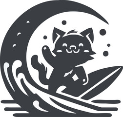 Smiling alien fish character in a spaceship in space at night, fun cartoon illustration with water and sea elements, perfect for a child's room design
