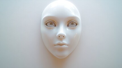 Surreal white mask hanging on the wall conveying mystery and anonymity