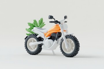 Fototapeta premium Stylish orange and white motorcycle with a plant