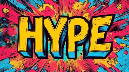 Pop Art Hype Typography Illustration with Vibrant Colors and Graphic Elements