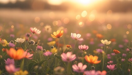 Fototapeta premium Wildflower Meadow in Gentle Sunset Breeze