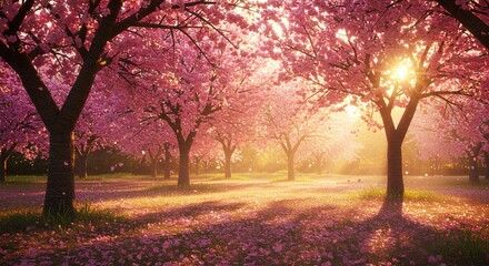Fototapeta premium cherry blossom, sakura, park, spring, nature, scenery, petals, blooming, trees, landscape