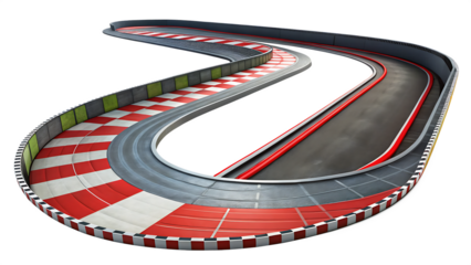 a race track curving right isolated on white background png.  AI Generated 