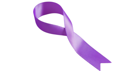 Purple ribbon on transparent background for awareness campaigns, symbolizing hope, support, and solidarity for various causes like cancer, lupus, and domestic violence