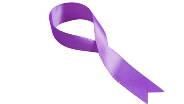 Purple ribbon on transparent background for awareness campaigns, symbolizing hope, support, and solidarity for various causes like cancer, lupus, and domestic violence