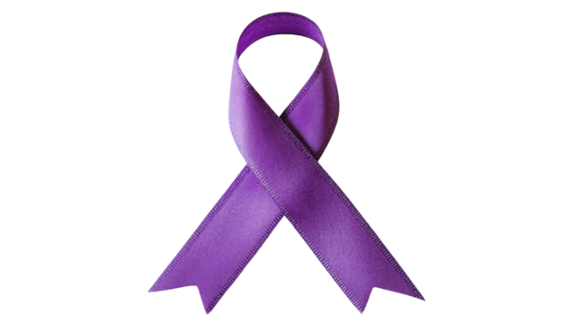 Purple awareness ribbon on a transparent background, symbolizing hope, support, and solidarity for various causes and medical conditions