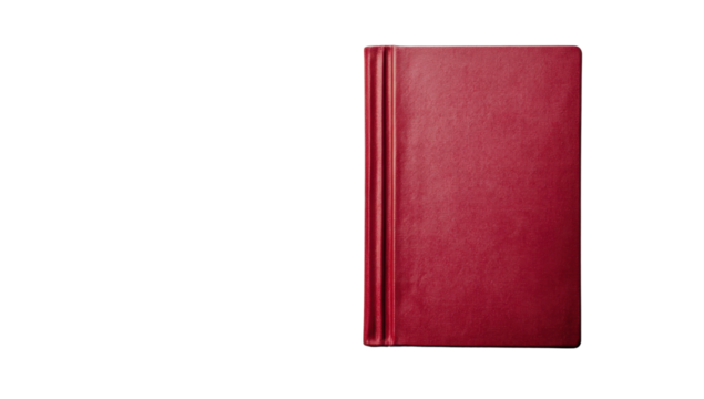 Closeup of a closed, elegant red hardcover book on a transparent background, perfect for adding text or design elements Concept of knowledge, education, and literature