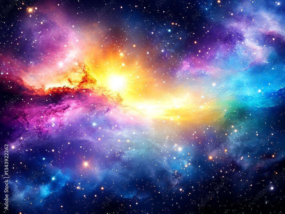 Poster a colorful nebula displayed in a vast and starry universe