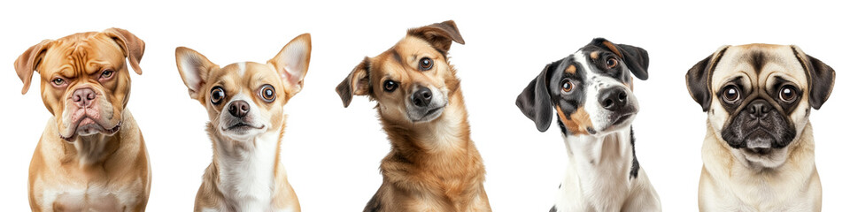 Collage of different dog breeds isolated on a transparent or white background, cut-out, PNG