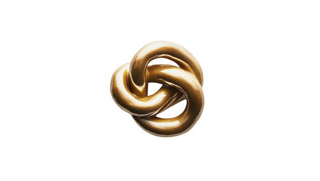 Golden trefoil knot on a transparent background, a symbol of unity, eternity, and strength in a modern, minimalist design