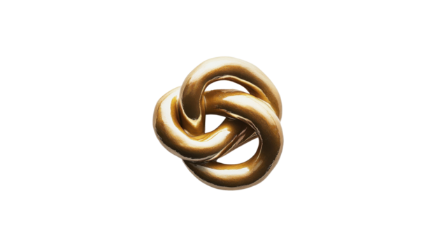 Golden trefoil knot on a transparent background, a symbol of unity, eternity, and strength in a modern, minimalist design
