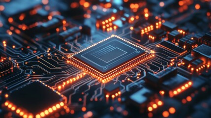 Fototapeta premium Close-up of AI Processor Chip in Futuristic Lab Ultra