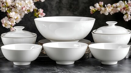 Elegant White Porcelain Bowl Set
