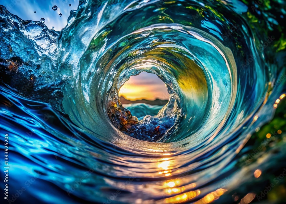 Poster dynamic water vortex: top-view 3d splash art for design projects
