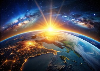 Obraz premium Earth Sunrise City Lights Space Connectivity Stock Photo