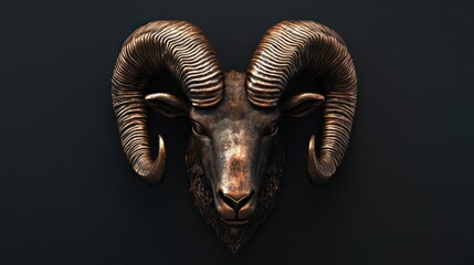 Majestic ram head with intricate horns, beautifully sculpted metal artwork