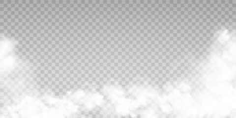 Fog or smoke isolated transparent special effect. White vector cloudiness, mist or smog background. Vector illustration	
