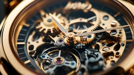 Intricate Close-up of a Golden Mechanical Watch Revealing Inner Workings
