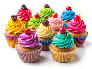 Colorful cupcakes isolated on a transparent background