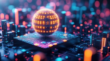 Futuristic Sphere on Circuit Board